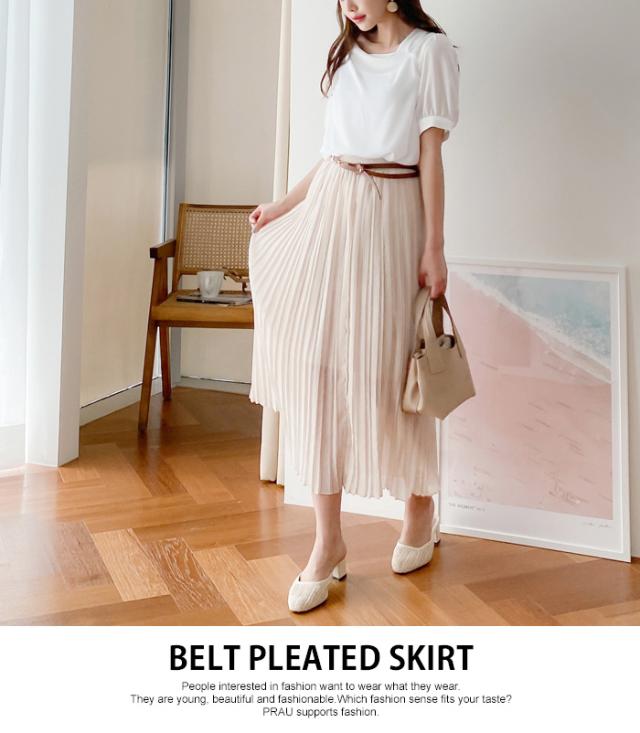 プリーツスカート プリーツ スカート ロングスカート ロングプリーツスカート レディース ベルト付き ベルト 無地 ロング丈 ハイウエストの通販はau Pay マーケット Prau