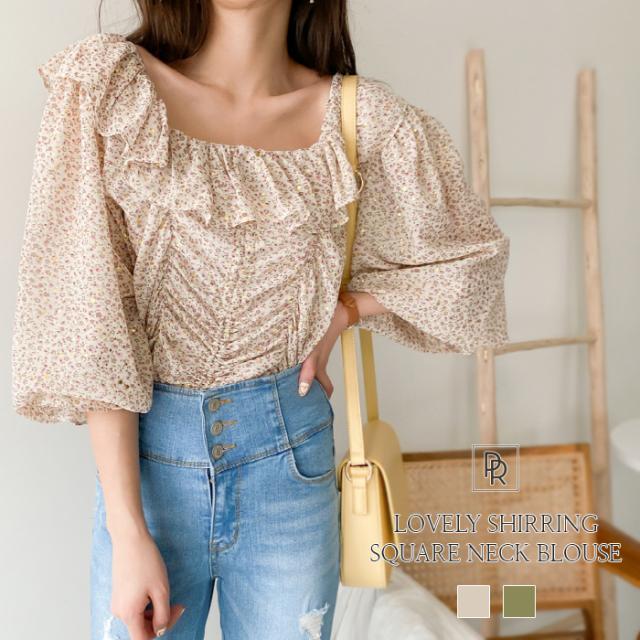 ブラウス レディース オフショルダー トップス キャンディスリーブ シャツ シャーリングブラウス スクエアネック 長袖 無地 プラウ Prauの通販はau Pay マーケット Prau
