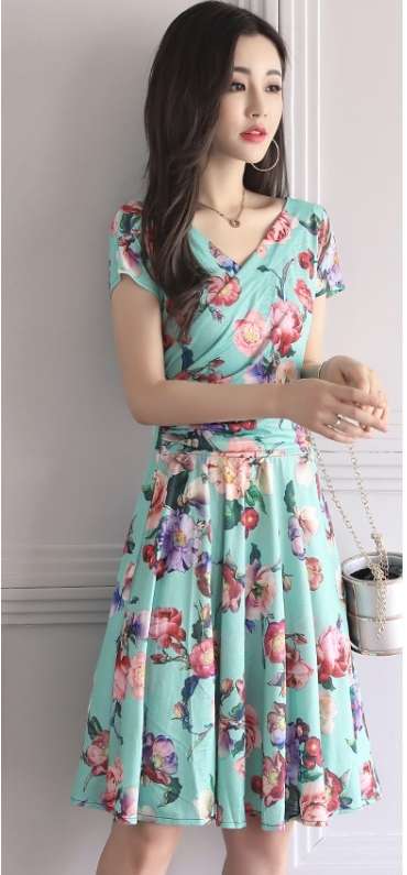 韓国 オルチャン ワンピース 花柄 ワンピース エレガント ひざ丈 半袖 デート 清楚 かわいいの通販はau Pay マーケット Happy Toon Wowma店