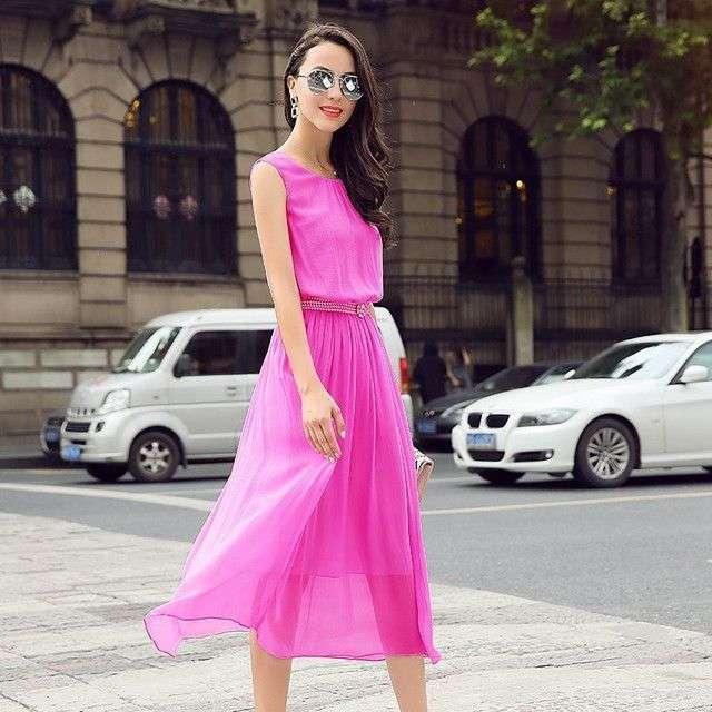 韓国 オルチャン ワンピース シンプル 透け感 ミモレ丈 フレア ノースリーブ ラウンドネック シルク パステルカラー パーティー の通販はau Pay マーケット Happy Toon Wowma店