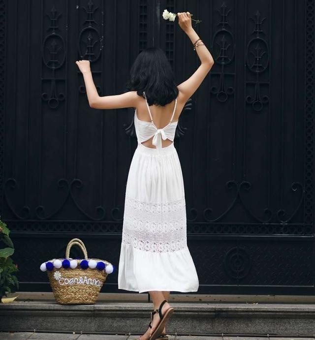 韓国 オルチャン ワンピース 夏 ロング キャミソール レース 花柄レース 透かしレース フロントボタン バッグリボン 可愛い 白の通販はau Pay マーケット Happy Toon Wowma店