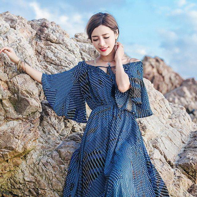 韓国 オルチャン ワンピース オフショルダー マキシ丈 パッチワーク柄 フレア サマードレス フレア袖 ワンピース ロング の通販はau Pay マーケット Happy Toon Wowma店