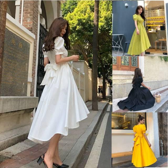 パーティードレス 結婚式 二次会 お呼ばれ ワンピース 袖あり お呼ばれドレス ドレス 代 30代 40代 パフスリーブ 無地の通販はau Pay マーケット Happy Toon Wowma店