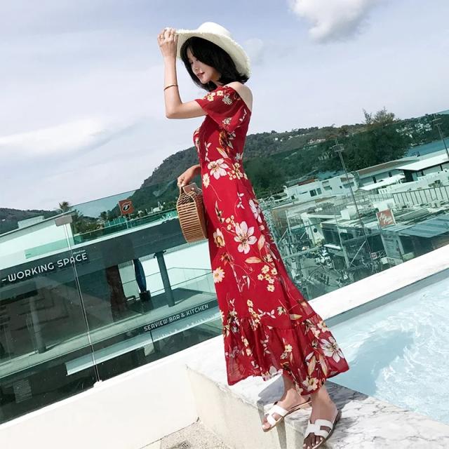 ワンピース レディース マキシワンピース 半袖ワンピース ゆったり ボタニカル柄 オフショル Vネック 花柄 フリル フィッシュテールの通販はau Pay マーケット Happy Toon Wowma店