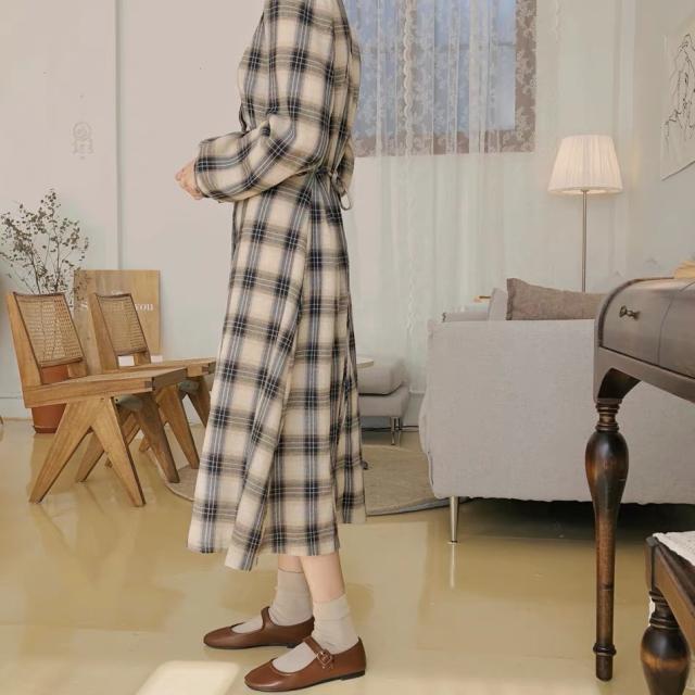 ワンピース レディース 長袖ワンピース ロングワンピース リボンチェック シャツワンピース ガーリー レトロの通販はau Pay マーケット Happy Toon Wowma店