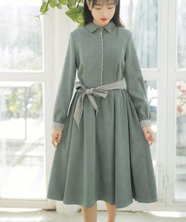 ワンピース レディース シャツワンピース 長袖 リボン キュート Aライン ガーリー お洒落 レトロ エレガントの通販はau Pay マーケット Happy Toon Wowma店