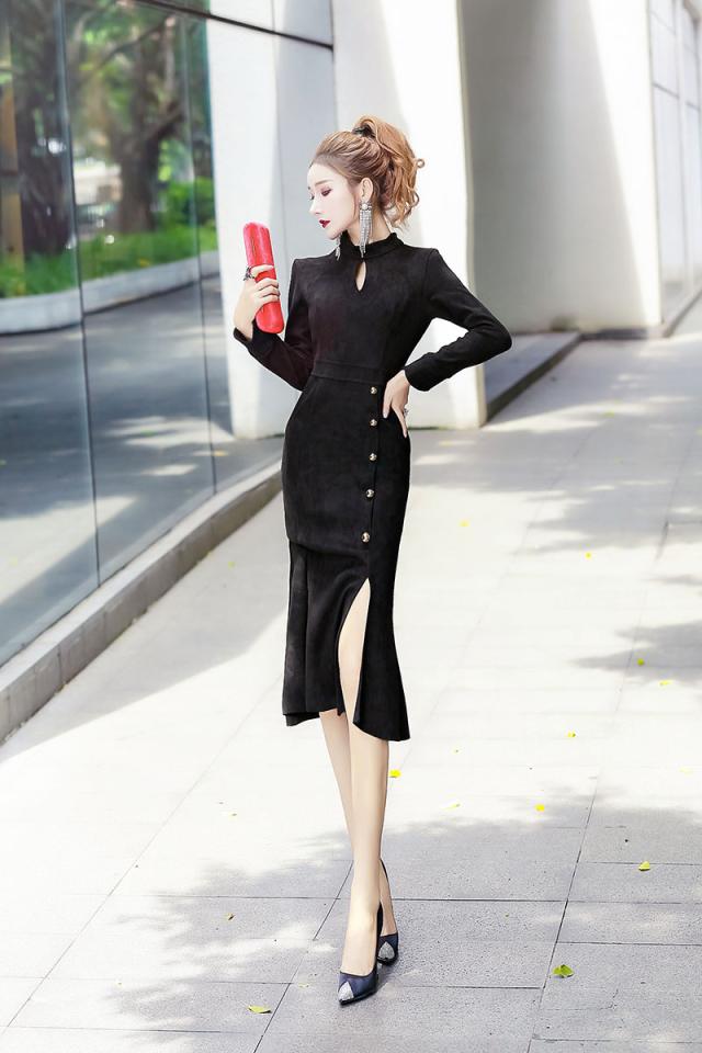 ワンピース レディース タイトワンピース フレアワンピース スリット ボタン ミディアム スタンドカラー 通勤 送料無料の通販はau Pay マーケット Happy Toon Wowma店