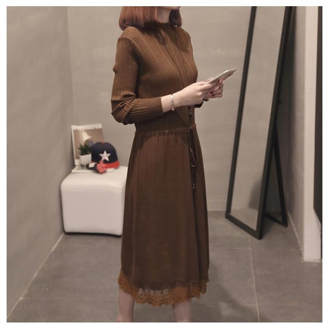 ワンピース レディース ニットワンピース 膝丈ワンピース セーター レース 半襟 ラウンドネック 長袖 リボンの通販はau Pay マーケット Happy Toon Wowma店