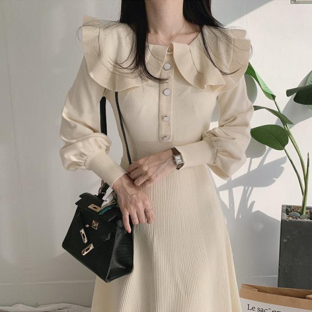 ワンピース レディース ニットワンピース 長袖 パールボタン プリーツ シンプル 大人可愛い カジュアルの通販はau Pay マーケット Happy Toon Wowma店