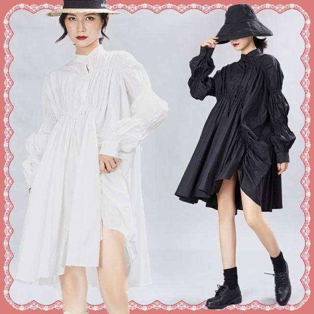 即納 ワンピース レディース アシンメトリーワンピース ブラウスワンピース ミニ ビッグシルエット チュニック 盛り袖 着痩せの通販はau Pay マーケット Happy Toon Wowma店