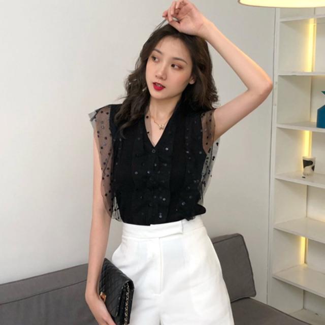 即納 ニット セーター レディース トップス ニットソー ノースリーブ メッシュ ドット サマーニット シック 黒 ｖネックの通販はau Pay マーケット Happy Toon Wowma店