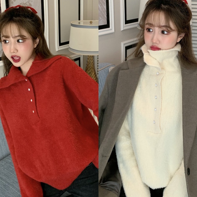 ニット セーター レディース トップス ニットソー 襟付き フロントハーフボタン 大人可愛い カジュアルの通販はau Pay マーケット Happy Toon Wowma店