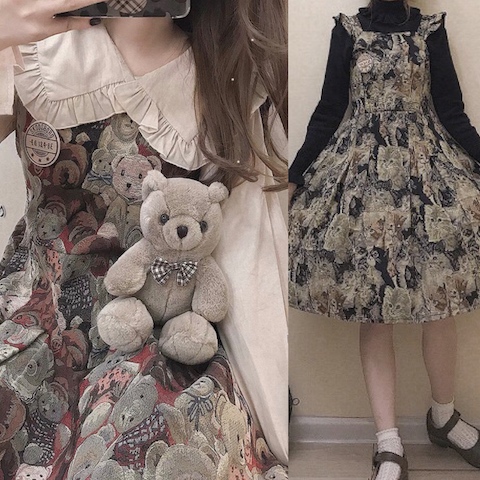 再入荷 ワンピース レディース ロリータ キュート ガーリー フリル リボン クラシカル くま アニマル柄 猫 ふんわりの通販はau Pay マーケット Happy Toon Wowma店