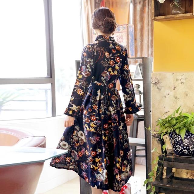 ワンピース レディース 花柄ワンピース レトロワンピース 花柄 ボタニカル ガーリー リボン シャツワンピースの通販はau Pay マーケット Happy Toon Wowma店