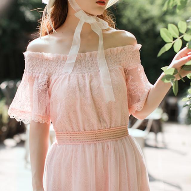 ワンピース レディース メッシュワンピース 半袖 ワンピ 送料無料 ウエストゴム オーガンザ 甘 膝下 ピンク 韓国 オルチャンの通販はau Pay マーケット Happy Toon Wowma店