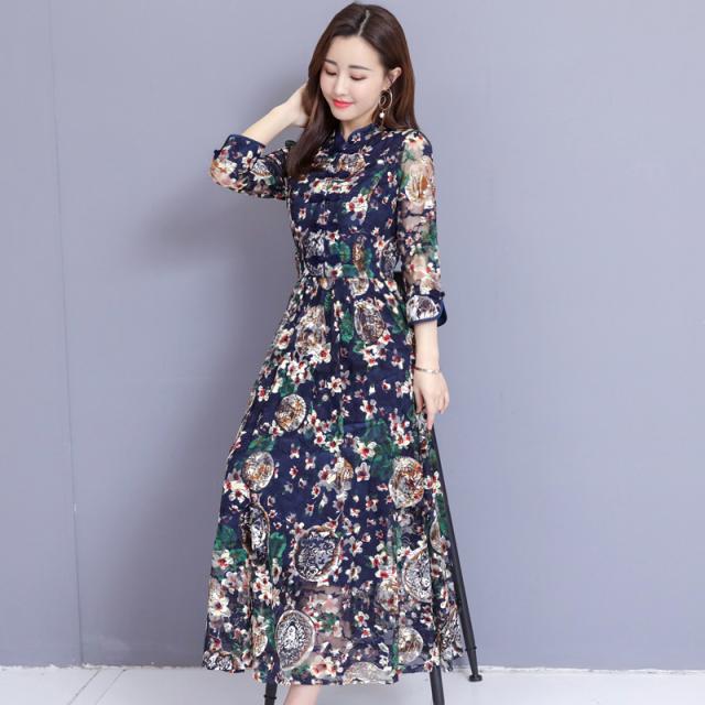 ワンピース レディース ロングワンピース 花柄ワンピース チャイナ ワンピ レトロ 大きいサイズ スリム レース スタンドカラーの通販はau Pay マーケット Happy Toon Wowma店