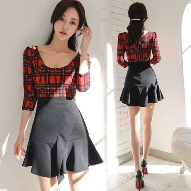 ワンピース レディース 切替えワンピース チェックワンピース ミニ ワンピ 七分袖 フェミニン ハイウエスト フリル 肩ボタンの通販はau Pay マーケット Happy Toon Wowma店