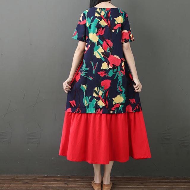 ワンピース レディース 切替えワンピース 花柄ワンピース ロング ワンピ 半袖 ゆったり 楽チン 色違い エスニック きれいめの通販はau Pay マーケット Happy Toon Wowma店
