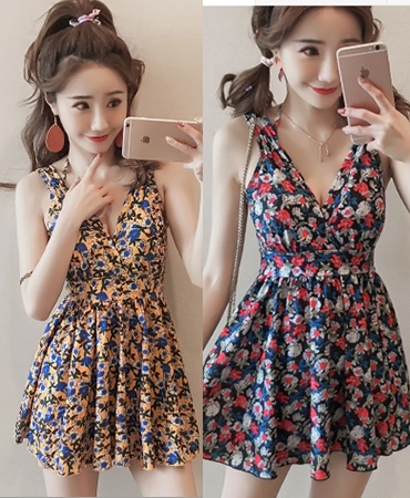 水着 レディース ワンピース 花柄 オールイワン ホルダーネック ボヘミアン ハイウエスト ウエストスリム フリル の通販はau Pay マーケット Happy Toon Wowma店