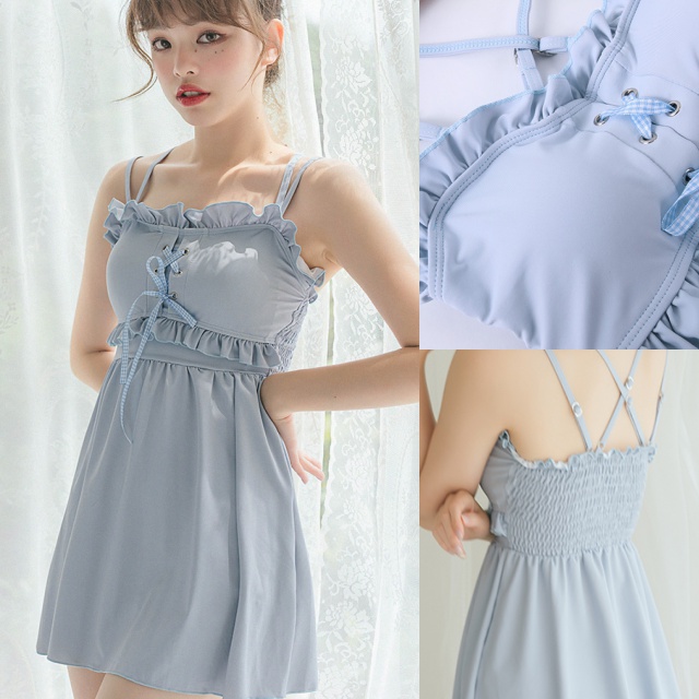 水着 レディース 水着 ワンピース 水着 フリル 水着 体型カバー レースアップ ハイウエスト クロスストラップ ショートパンツの通販はau Pay マーケット Happy Toon Wowma店