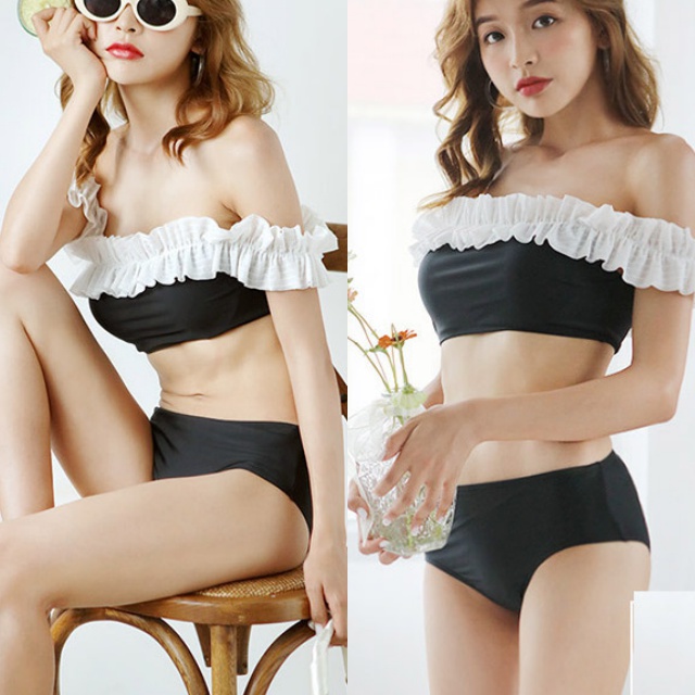水着 レディース 水着 ビキニ 水着 フリル 水着 セット 2点セット バンドゥ チューブトップ ハイウエスト 大きサイズの通販はau Pay マーケット Happy Toon Wowma店