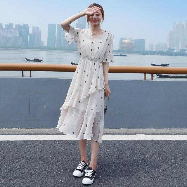 ワンピース レディース ミディアム丈ワンピース レトロワンピース ワンピ 水玉 大きいサイズ シフォン 膝下丈 ドット柄 透け感の通販はau Pay マーケット Happy Toon Wowma店