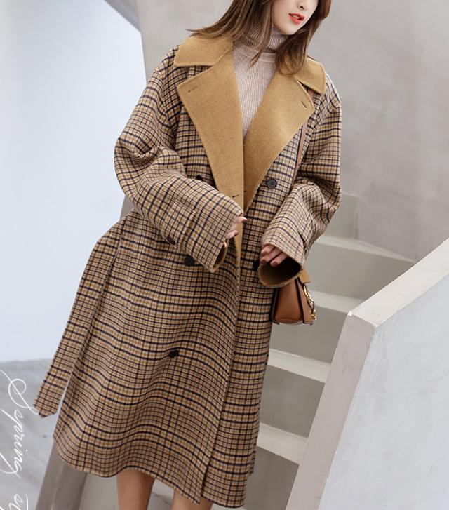 チェックコート チェスターコート チェック ジャケット レディース アウター ウール 大人カジュアルキャメル ゆったりの通販はau Pay マーケット Happy Toon Wowma店