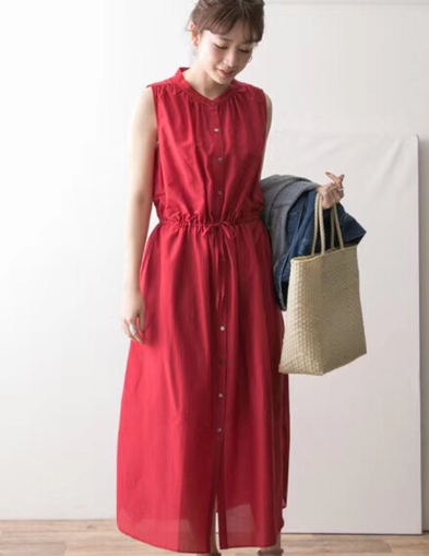 ワンピース レディース ノースリーブワンピース ロング丈ワンピース ゆったり ウエストゴム フロントボタンの通販はau Pay マーケット Happy Toon Wowma店