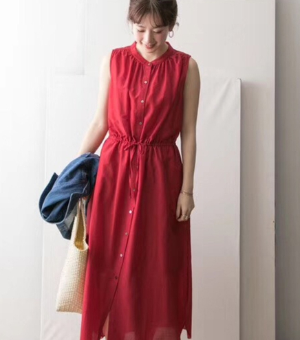 ワンピース レディース ノースリーブワンピース ロング丈ワンピース ゆったり ウエストゴム フロントボタンの通販はau Pay マーケット Happy Toon Wowma店