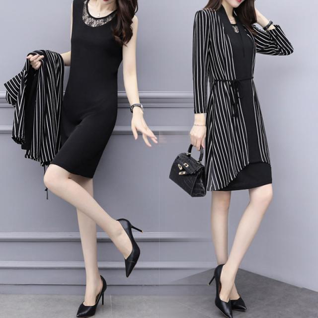セットアップ レディース 膝上ワンピース 上下セット 大きいサイズ カーディガン ストライプ 無地 レース シック シンプル 黒の通販はau Pay マーケット Happy Toon Wowma店
