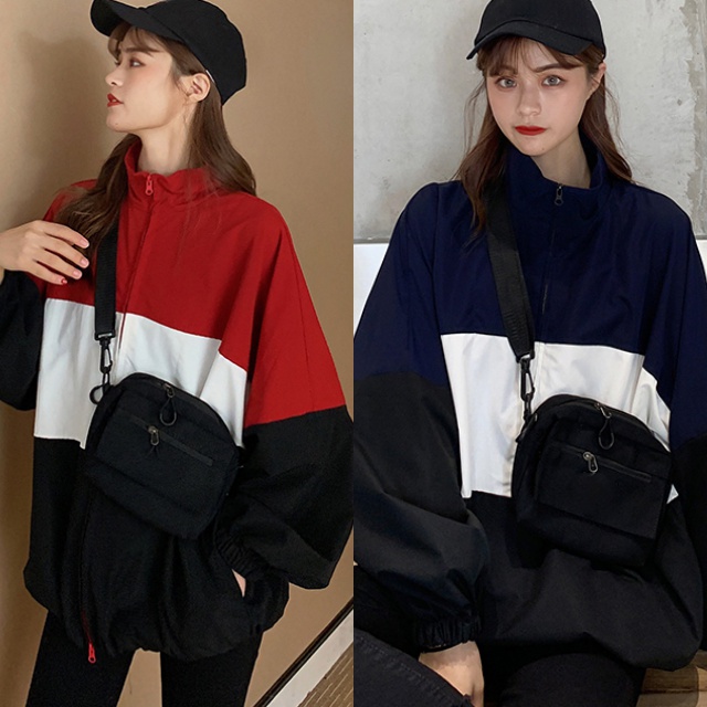 ジャケット レディース アウター ジャンパーブルゾン 配色 オーバーサイズ カジュアル ウインドブレーカー スポーティーの通販はau Pay マーケット Happy Toon Wowma店