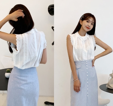 Tシャツ レディース ノースリーブ トップス カットソー レース フェミニン ガーリー ラウンドネック シンプルの通販はau Pay マーケット Happy Toon Wowma店