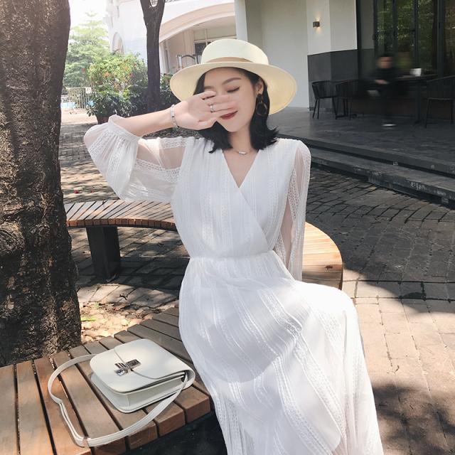 ワンピース レディース メッシュワンピース ロング丈ワンピース 長袖 Vネック プリーツスカート ハイウエスト シンプルの通販はau Pay マーケット Happy Toon Wowma店