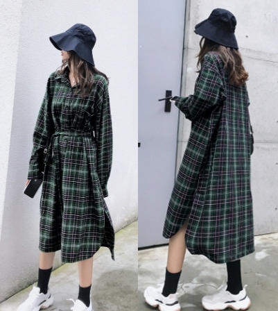 ワンピース レディース シャツワンピース チェックワンピース ロング丈 長袖 レトロ ゆったり スリット カジュアルの通販はau Pay マーケット Happy Toon Wowma店