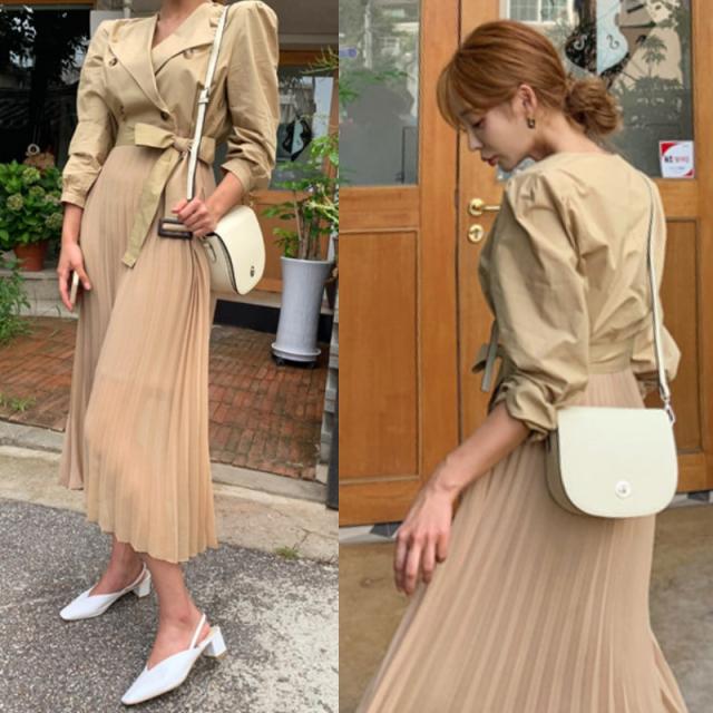 ワンピース レディース トレンチワンピース プリーツワンピース ロング プリーツスカート 長袖 カシュクール 大人可愛い 韓国服の通販はau Pay マーケット Happy Toon Wowma店