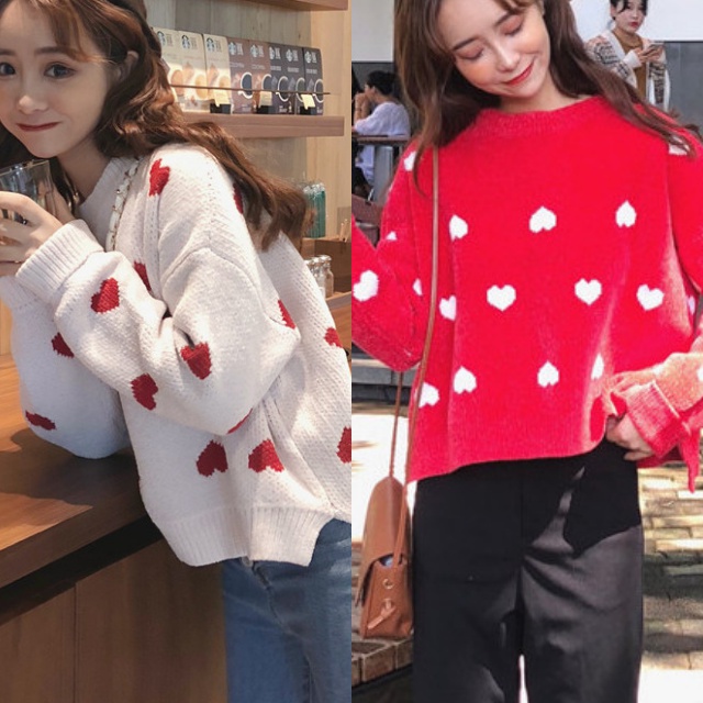 ニット セーター レディース トップス ニットソー 長袖 ラウンドネック ハート柄 キュート ガーリー 大人可愛いの通販はau Pay マーケット Happy Toon Wowma店