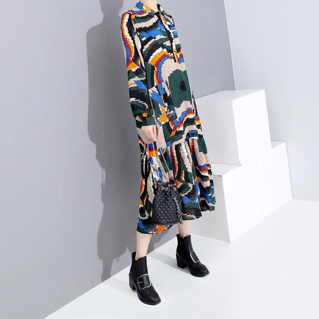 ワンピース レディース ミモレ丈ワンピース ゆったりワンピース 膝下丈 個性的 レトロ カラフル 総柄 体系カバー 長袖 韓国服の通販はau Pay マーケット Happy Toon Wowma店