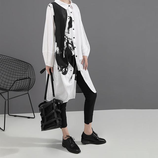 シャツ レディース トップス ロングシャツ ブラウス アシンメトリー 切替デザイン モダン 個性的 シャツワンピ 墨飛沫 韓国服の通販はau Pay マーケット Happy Toon Wowma店