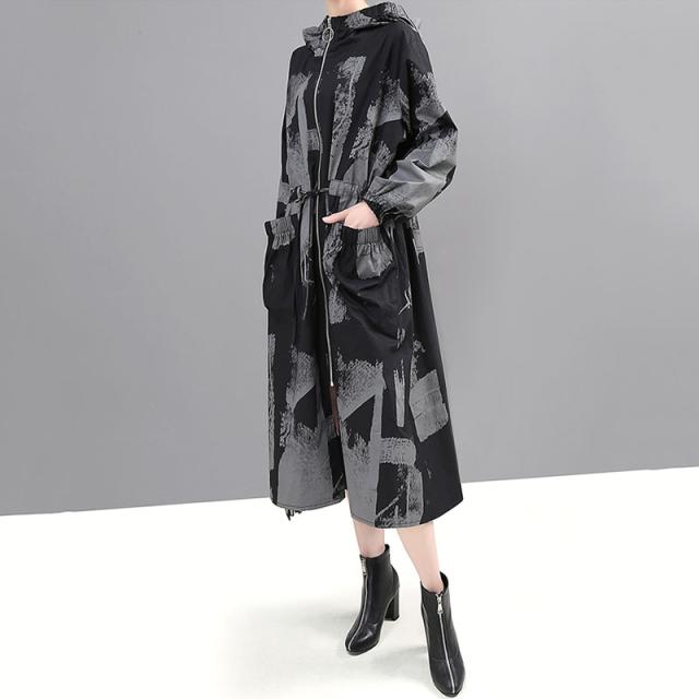 ロング トレンチコート レディース アウター コート フード付きトレンチコート プリント スプリングコート モノトーン ワンピの通販はau Pay マーケット Happy Toon Wowma店