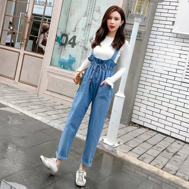 セットアップ レディース オールインワン ロングパンツ リボン サロペット デニム カジュアル 無地 シンプル の通販はau Pay マーケット Happy Toon Wowma店