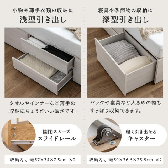 シングルベッド 収納付き 収納付きベッド 収納ベッド 収納 ベッド ベッドフレーム シングル フレーム すのこベッド コンセント付き 大容量 おしゃれ 引き出し4杯 左右組み替え可 Tirole(ティロール) 4色対応_11
