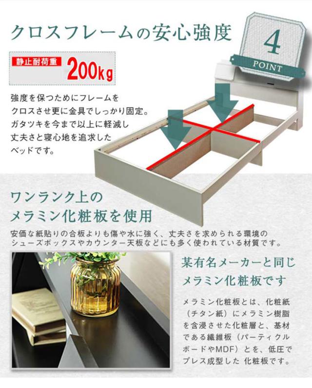 【USB・コンセント付き】宮付き 多機能ベッドフレーム FLAP(フラップ) シングルサイズ 3色対応 シングルベッド フレーム単品 収納付き 収納ベッド LEDライト付き テーブル 木製 フロアベッド ローベッド ロータイプ_13