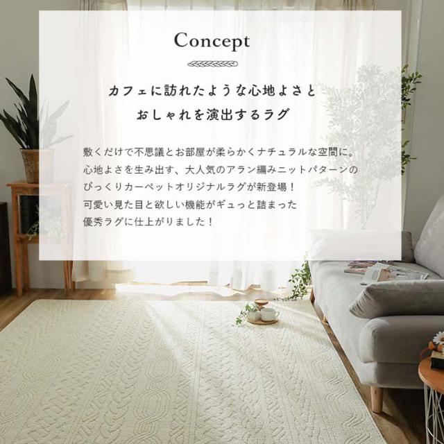 国産 ラグ カーペット 130x190cm ラグマット ラグカーペット 長方形 敷き物 絨毯 洗濯機可 抗菌 防臭効果 防ダニ 床暖房対応 ホットカーペット対応 軽量 編み地模様 おしゃれ レオル 2色対応_5