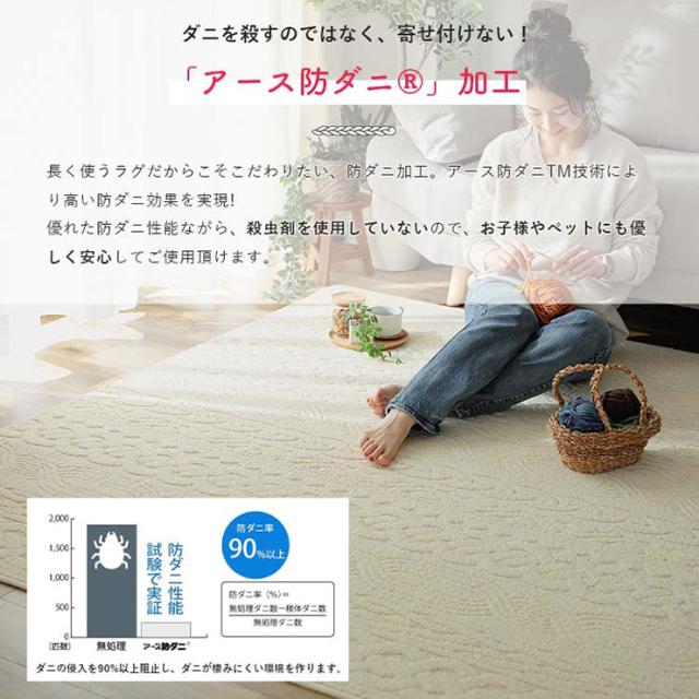 国産 ラグ カーペット 130x190cm ラグマット ラグカーペット 長方形 敷き物 絨毯 洗濯機可 抗菌 防臭効果 防ダニ 床暖房対応 ホットカーペット対応 軽量 編み地模様 おしゃれ レオル 2色対応_8