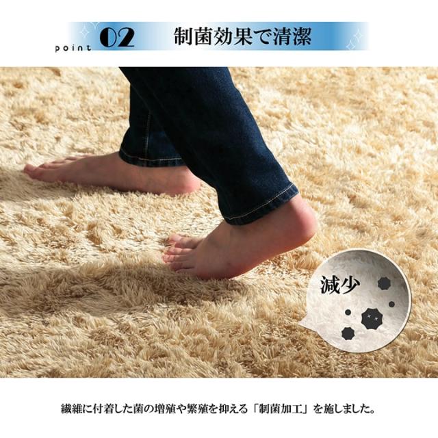 制菌加工/すべり止め付き】シャギーラグ ルフォン 185x185cm 約2畳 6色