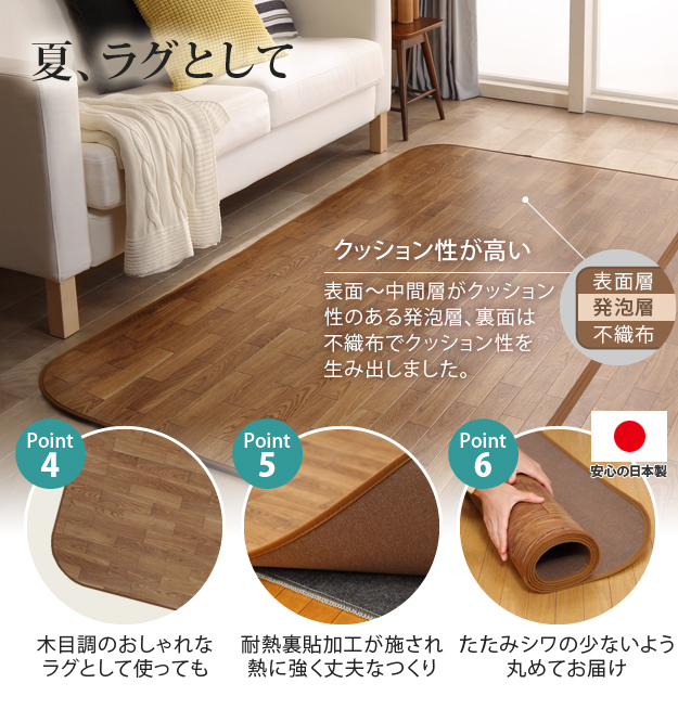 【日本製/雨合羽・抗菌・防菌類・防汚/床暖相応う】肌理調引っ敷き Woody(ウッディ) 200x98糎 1畳用 3色相応う 61600001 ホットカーペットカバー 引っ敷き 引っ敷き オール時季