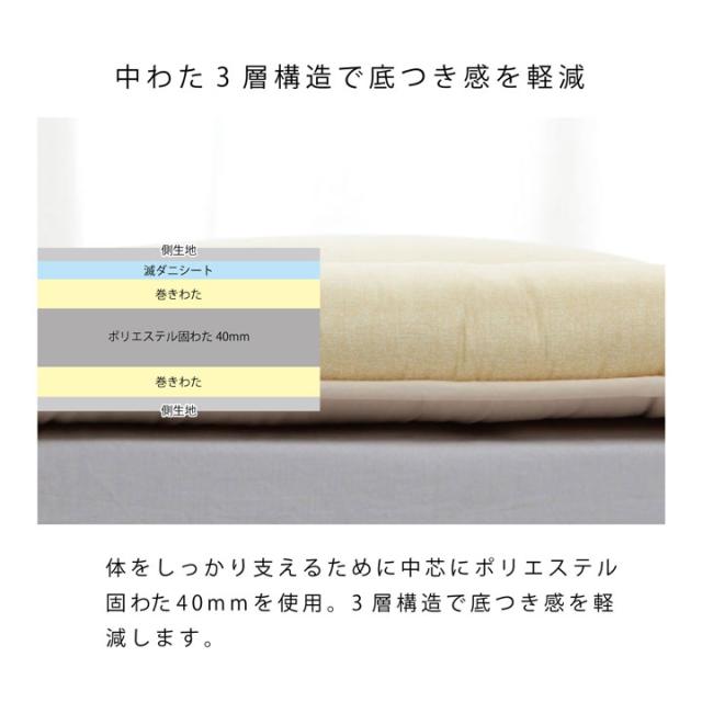【日本製/ダニ増殖抑制率99.8%】滅ダニ 敷き布団 SDL セミダブルロング 120x210cm 布団 敷布団 しき布団 敷きふとん 防ダニ 子供 大人 冬 無地_11