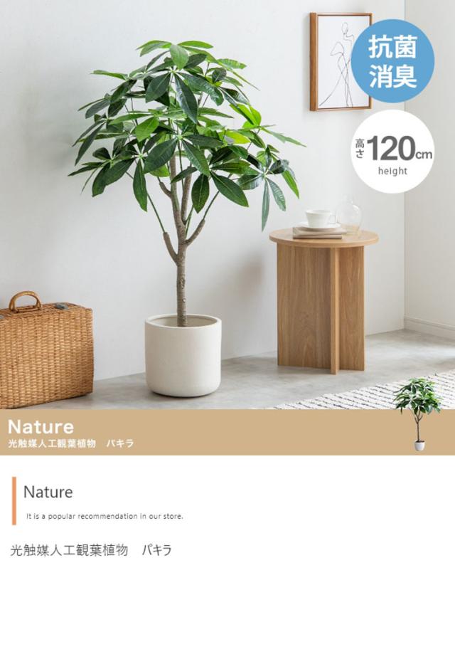 フェイクグリーン 観葉植物 高さ120cm 大型 光触媒 人工観葉植物 パキラ Nature(ナチュレ) フェイク グリーン 人工 観葉植物 おしゃれ 造花 鉢付き ナチュラル 抗菌 消臭 リビング オフィス お祝い_2