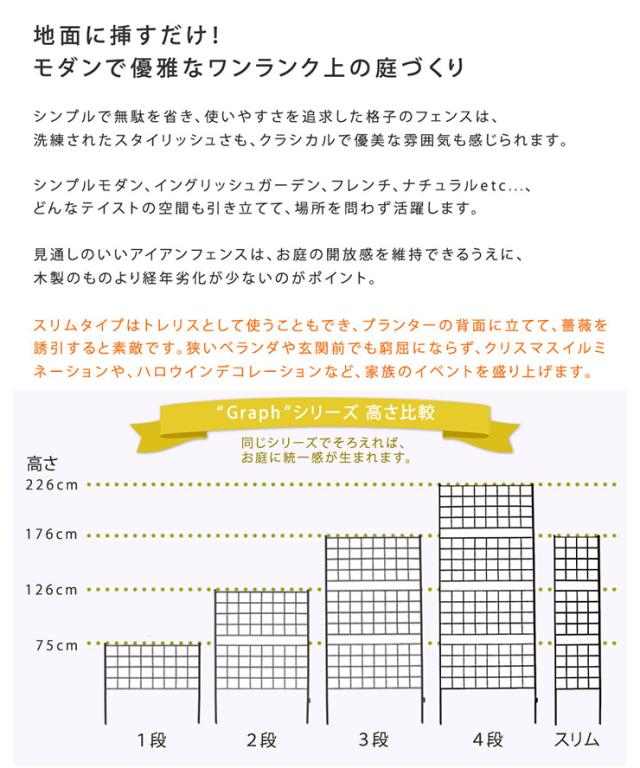 柵 おしゃれ アイアンフェンス スリムタイプ 高さ176 グラフ 2枚組 モダン モノトーン 通気性 採光性 耐久性 ガーデニング ナチュラル アンティーク風 仕切り_1