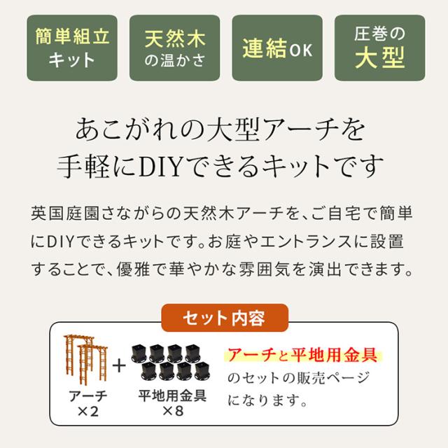 ガーデンファニチャー おしゃれ 天然木製 190 2台組 平地金具セット Flex Pergola(フレックス パーゴラ) 木製アーチ 園芸 つるバラ 藤たな ナチュラル 北欧風 門 玄関 屋外_3
